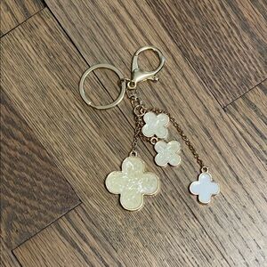 Gold and White Floral Keychain